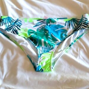 xhilaration Blue/Green Tropical Leaf Print Hipster Swim Bottoms Size 24/26W #